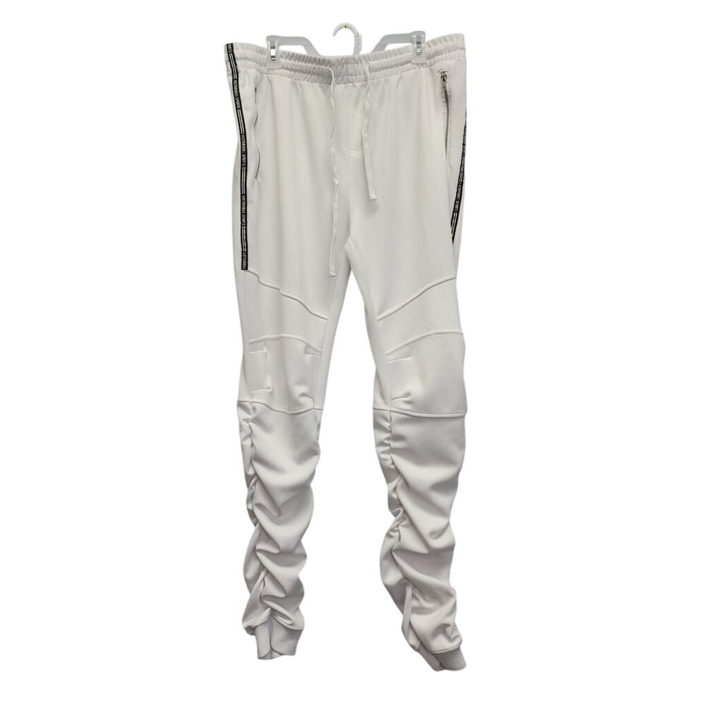 G Style Mens 3XL White PolySpandex Drawstring Waist Athletic Jogger Sweatpants